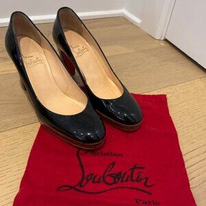 Christian Louboutin Black Patent Leather Round Toe Pumps with Red Dust Bag